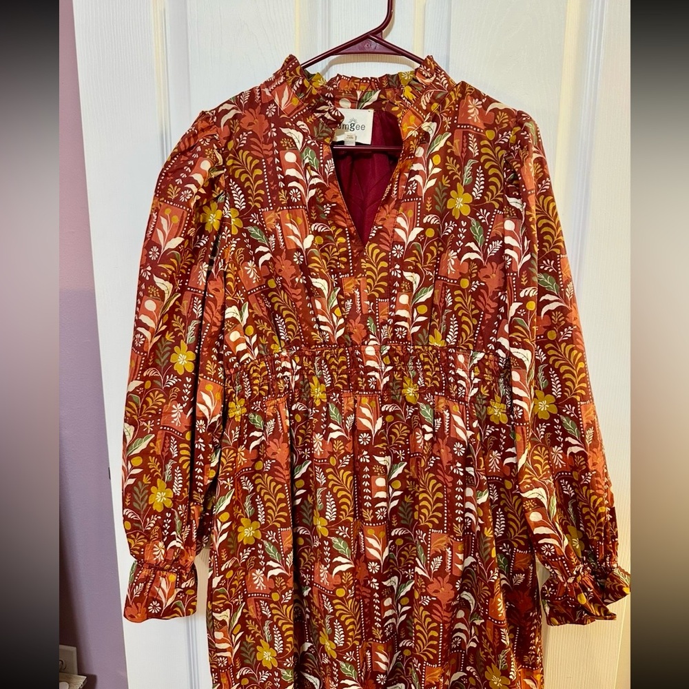 Umgee Large Burgundy/Rust Mixed Floral Long Sleeve Midi Dress - Women - Picture 2 of 5